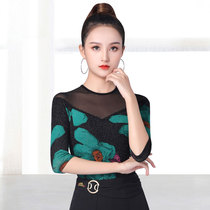 Dambao Roo Dancing Blouses Womens New Web Yarn Middle Sleeve Latin Dance Practice the Morden Dance Square Dance National Dancing Costume