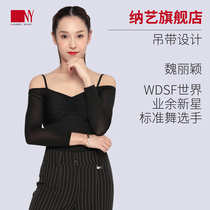  Na Yi dance clothing new womens long-sleeved net sleeve suspender one-piece top black national standard dance modern dance practice dance performance