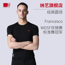  Na Yi Latin dance suit Mens top Mens short-sleeved dance suit Dance suit National standard dance modern dance practice suit Dance costume