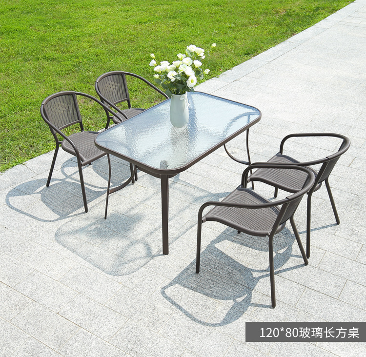 Wisteria ngoài trời patio bàn ghế cafe trà cửa hàng đồ nội thất thương mại năm mảnh với ô dù ngoài trời kết hợp bàn cà phê ngoài trời