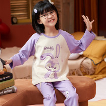 Girls long-sleeved pajamas cotton casual set round neck pullover baby children