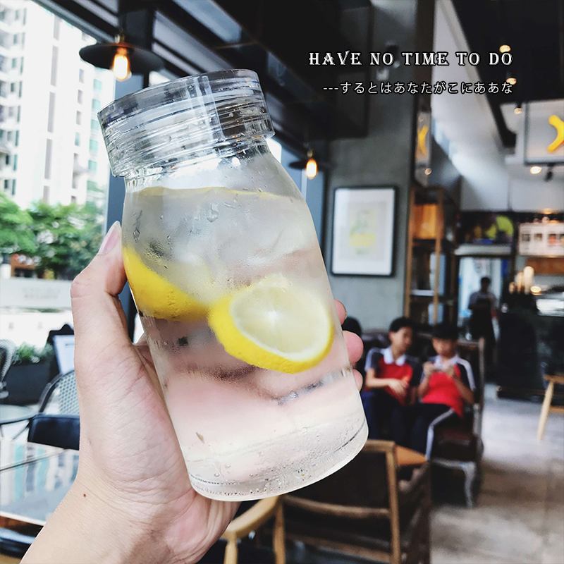 Han-style minimalist transparent monolayer thickened heat resistant glass water bottle men and women portable small fresh lemon bubble tea water mug
