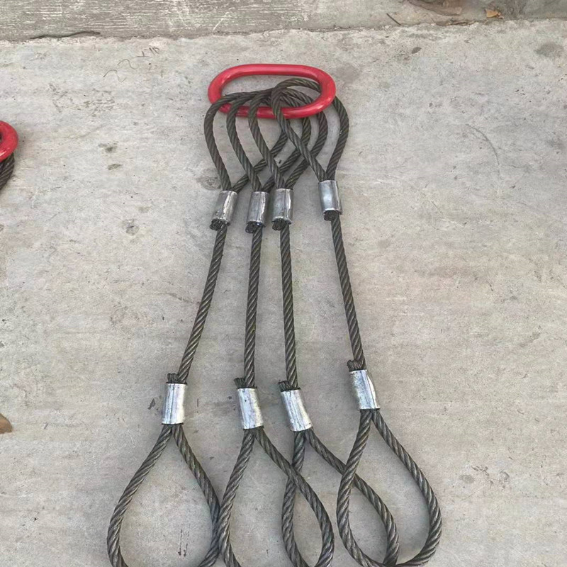 Galvanized pressed wire rope sling with hook trolley wire rope combination spreader lifting tool double legs four legs