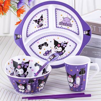 Kuromi Children's Bowl Baby Cartoon Divided Plate Tableware Set Anti-Fall Anti-Scald Cute Bowl Plate Chopsticks Complete Set