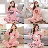 Đồ ngủ mùa thu nữ dài tay phục vụ tại nhà nữ mùa hè mỏng phần cotton giản dị phù hợp với phiên bản Hàn Quốc có thể được mặc đồ mặc nhà cho cả gia đình