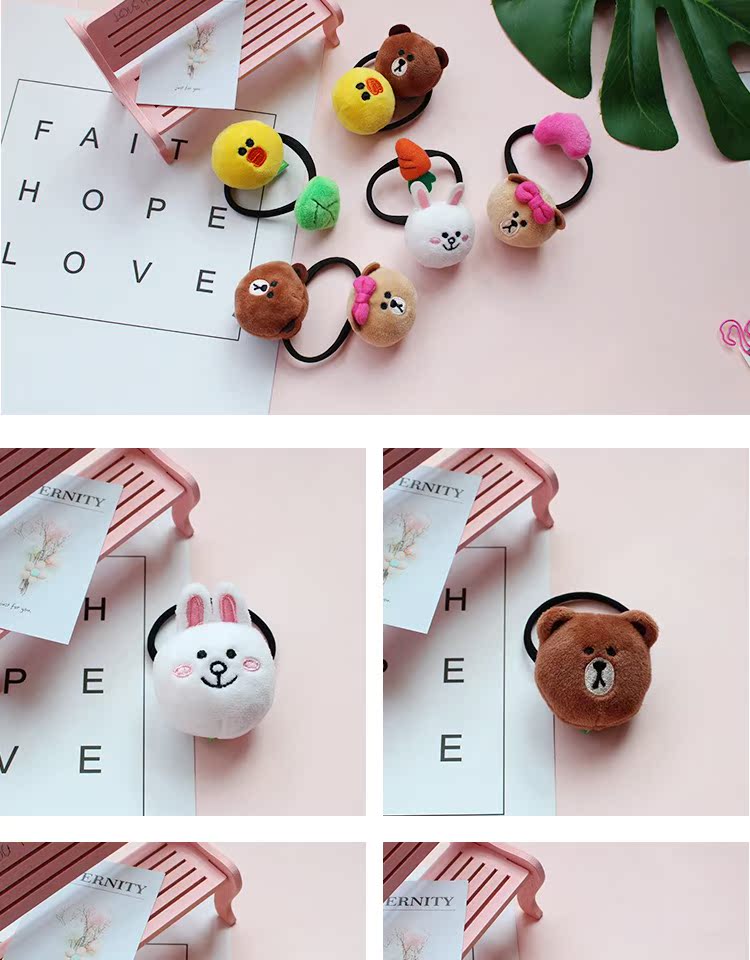 LINE chính hãng Cartoon Cartoon Hair Band Brown Xiong Ke Niu Rabbit Hair Rope Hair Oak Xem Sweet Rubber Band Hair Ring Phụ kiện tóc dây buộc tóc hoa cúc