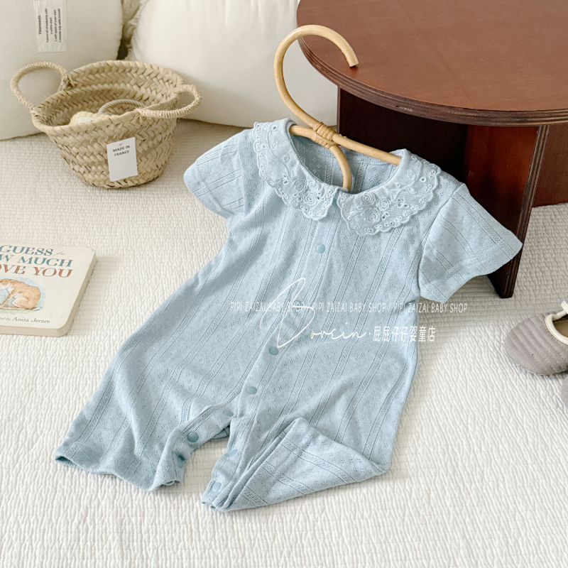 ins Summer Baby Girl Lapel Short Sleeve Romper Thin Crawling Suit Infant Jumpsuit Hollow Lace Rose Flower ins Summer Baby Girl Lapel Short Sleeve Romper Thin Crawling Suit Infant Jumpsuit Hollow Lace Rose Flower