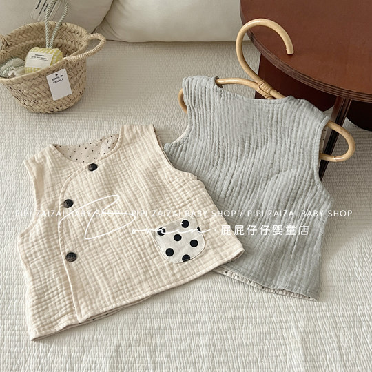 Spring and summer 2-layer gauze vest double layer