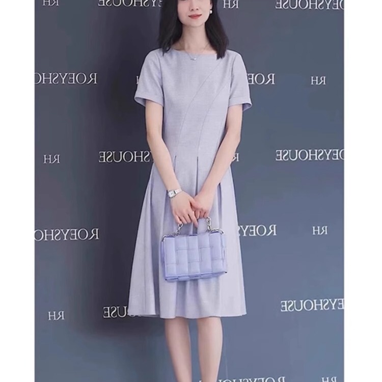 Guangzhou Thirteen Rows French-Style High-End, Elegant, Classy, Luxurious, Light Luxury 2025 Summer Blue Dress for Women