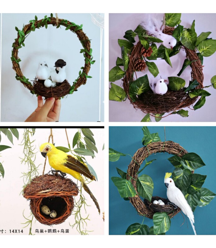 Handmade Bird Nest, Birdhouse, Simulated Bird, Bird House, Bird Eggs, Rattan Ring, Toad Rattan, Kindergarten DIY Home Decoration, Forest Style