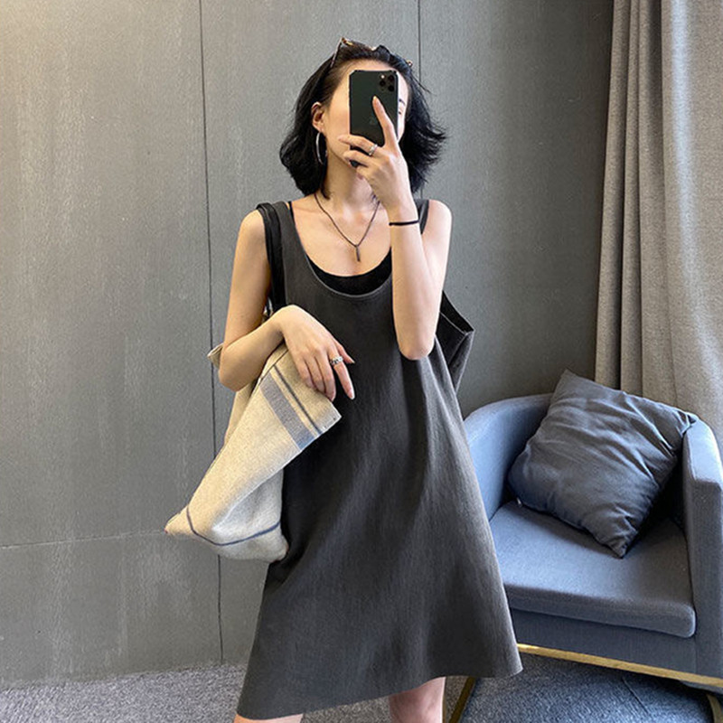 Dress for Women, Solid Color, Summer, Sleeveless, Straight, Loose, Casual, Slimming, Mid-Length, Tummy-Covering, Slip Dress Dress for Women, Solid Color, Summer, Sleeveless, Straight, Loose, Casual, Slimming, Mid-Length, Tummy-Covering, Slip Dress