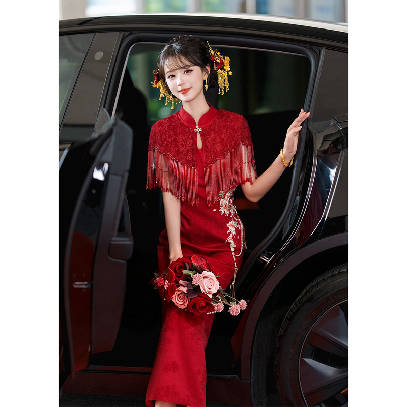 New Chinese-Style High-End Engagement Dress Red Cheongsam 2026 New Bride's Toast Dress for Homecoming and Wedding Reception