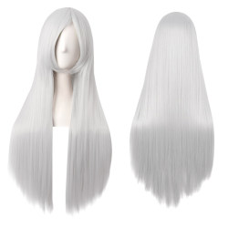 男 cos wig Men and girls apply silver -gray 80cm long straight hair Qi bangs anime universal simulation set