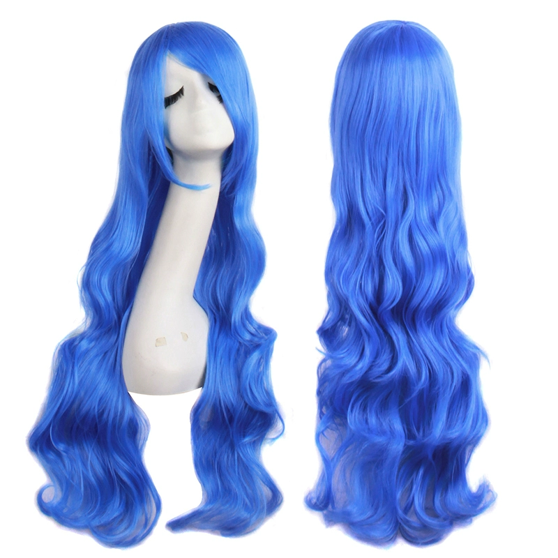 Tóc xoăn dài cosplay tóc giả xiên bangs 80cm nhiều màu chung anime phổ quát nhiều màu nhiệt độ cao lụa cos tóc giả - Cosplay