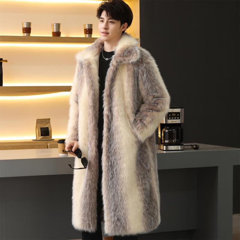 2025 New Men's Eco-Friendly Fur Coat, Long Thickened Warm Faux Fox Jacket, Large Size Loose Leather Coat, Trendy