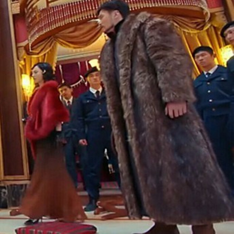 Old Nine Gate Style Long Faux Fur Coat, Imitation Fox Fur Men's Fur Jacket, Autumn and Winter Warm Men's Leather Clothing, Trendy