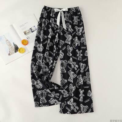 Gongsatin cotton silk pajama pants for women, summer cartoon cotton silk long pants, pure cotton thin mosquito-proof home pants, can be worn over wide-leg pants