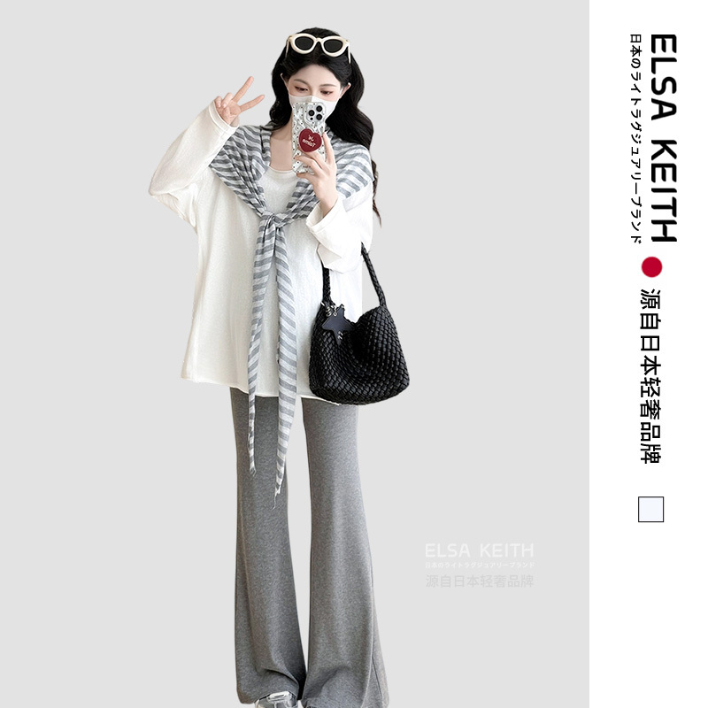 Japanese Elsa Keith Maternity Wear 2026 Autumn New Loose Long-Sleeve Top, Shawl, and Flared Pants Three-Piece Set Japanese Elsa Keith Maternity Wear 2026 Autumn New Loose Long-Sleeve Top, Shawl, and Flared Pants Three-Piece Set