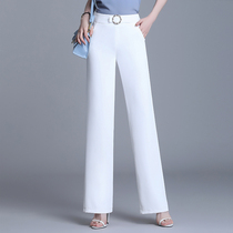 2021 summer white womens pants product brother New Ice Silk wide leg pants thin casual pants chiffon straight trousers