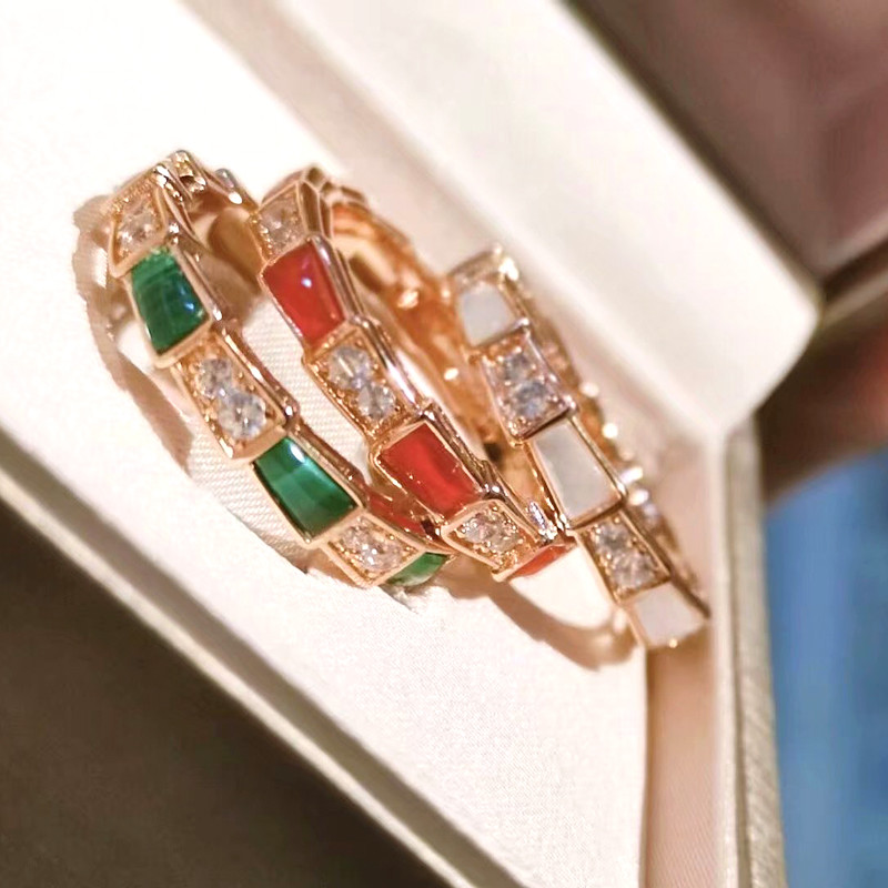 Snake bone ring 925 sterling silver gold-plated diamond natural ruby u200bu200bwhite mother-of-pearl malachite snake ring ring men and women