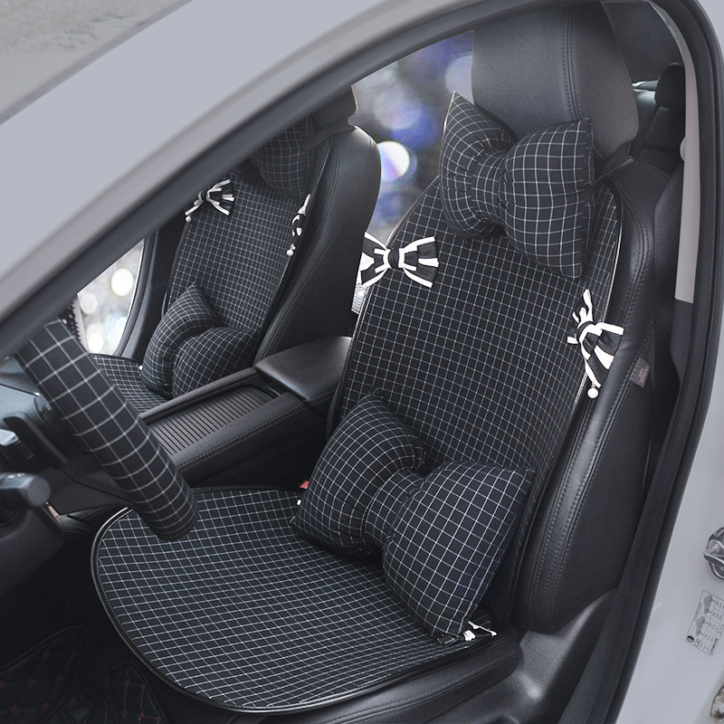 Car seat cushion four seasons universal cute plaid female breathable simple fabric single-piece back car seat cushion in the car