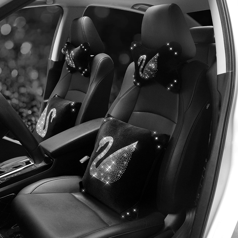 New car pillow with diamond swan fashion car lumbar pillow pillow lumbar cushion car neck pillow