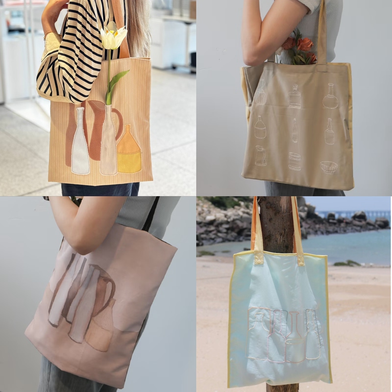 Shanghai Pudong Art Museum Morandi Exhibition Cultural and Creative Collage/Corduroy/Multilayer Single-Shoulder Creative Cloth Bag