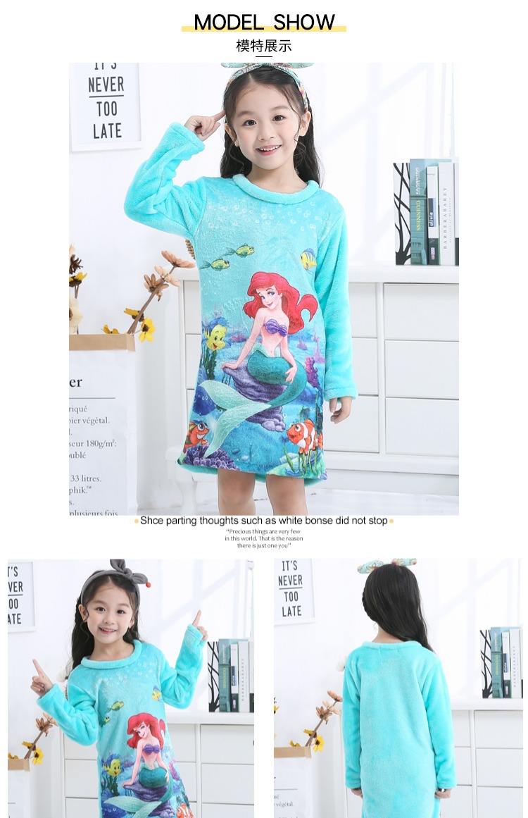 Nữ trung trẻ em váy ngủ mùa thu mỏng san hô lông cừu cô gái dày flannel váy mùa đông đồ ngủ váy ngủ lụa cao cấp