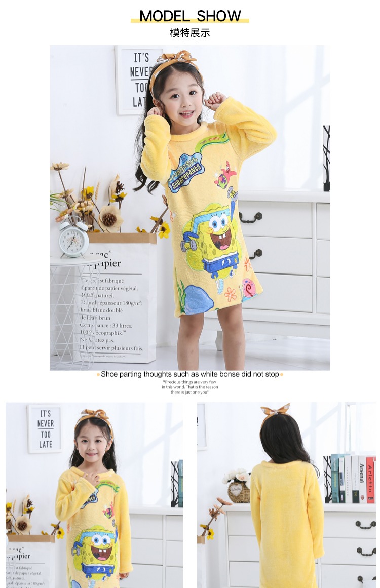 Nữ trung trẻ em váy ngủ mùa thu mỏng san hô lông cừu cô gái dày flannel váy mùa đông đồ ngủ váy ngủ lụa cao cấp