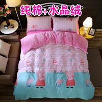 Lợn con chăn đơn mảnh một bông b pha lê nhung cộng với nhung mùa đông san hô flannel flannel quilt bìa đơn - Quilt Covers 	chăn phao trần bông
