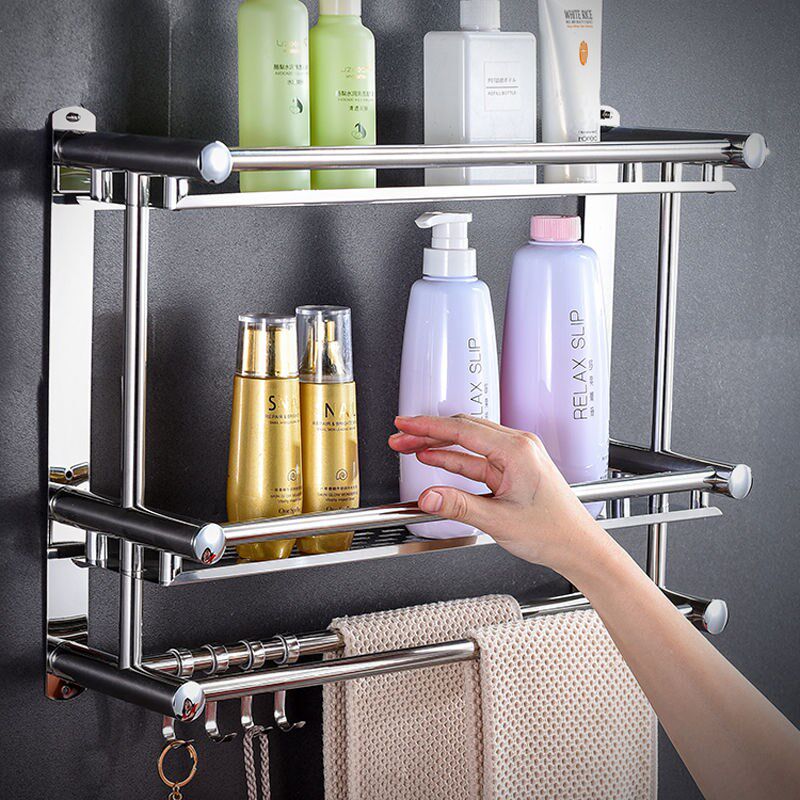 304 Stainless Steel Bathroom Shower Room Shelve with 2 layers Towel Rack Bathroom Makeup Room Wall-mounted bathroom Three-floor