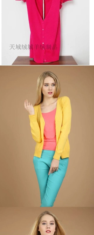 Mùa xuân 2016 mùa thu mới quý cô tròn cổ chữ V ngắn áo len lỏng đan len cashmere đan mỏng áo len cho người già