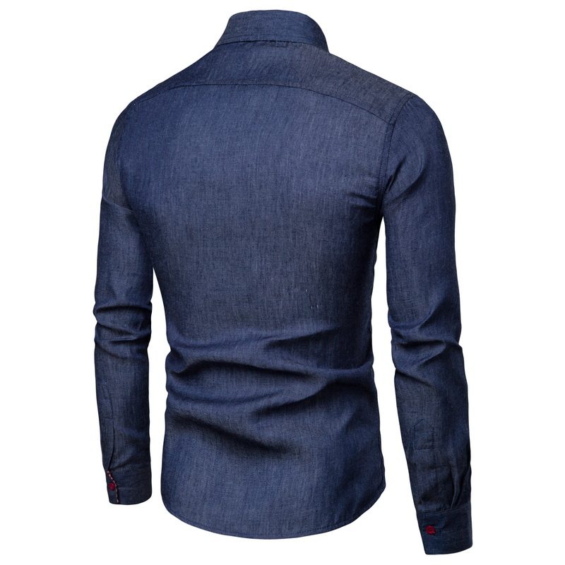Heren spijkeroverhemd patchwork casual lange mouwen trendy_voghion.com