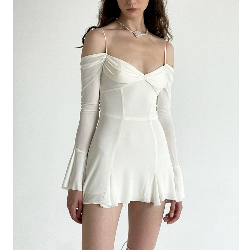 23 Early Spring Pure Desire Niche Mari*A Design Sense Ballet Style Yi Mengling Same Style Elegant Off-Shoulder Tie Dress
