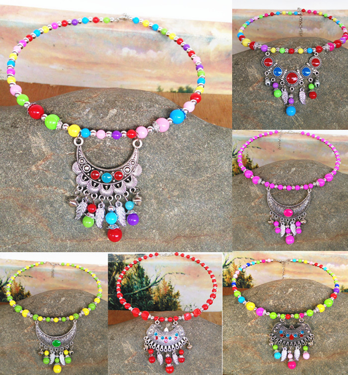 Yunnan Tibet ethnic retro necklace Handmade Miao silver color bead necklace Tibetan necklace Clavicle chain ethnic headdress