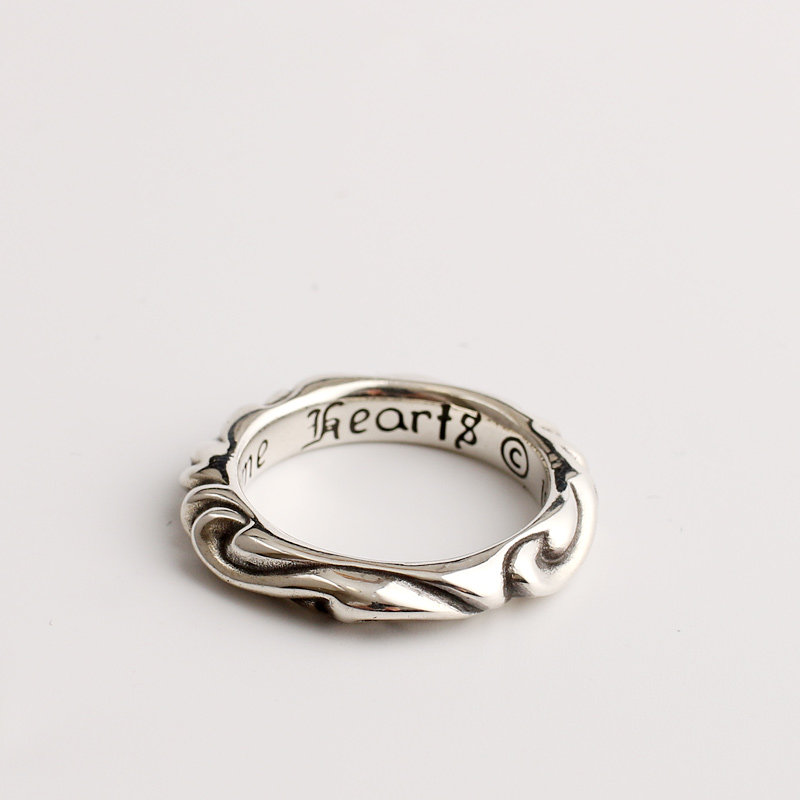 Ikkyu Old Silversmith 925 sterling silver rattan grass wave palace flower ring trendy punk men's and women's ring jewelry