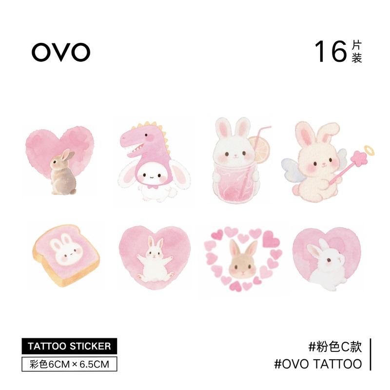 【Authentic Ovo】Rabbit Tattoo Stickers Pink Collection Waterproof Cute Girl Gift Scar Covering Photo Shoot