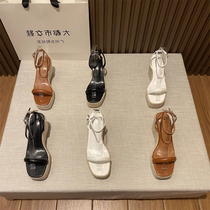 Little ckerwin2024 summer new product square toe espadrille wedge sandals braided thick-soled high-heeled shoes for women