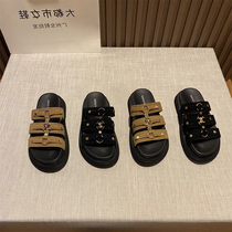 Small ckerwin metal hollow sandals 2024 new summer thick-soled slippers with skirt French small sandals