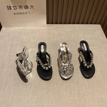 Small ckerwin high heels pointed toe toe sandals small fragrant style 2024 summer new temperament back empty shoes