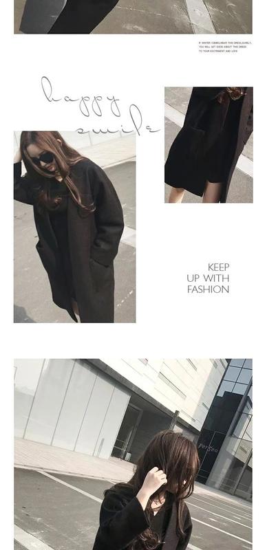 YCSTUDIO2017 mùa đông kiểu mới màu đen Hàn Quốc của áo khoác len nữ thời thượng trong phần dài là áo khoác mỏng - Trung bình và dài Coat