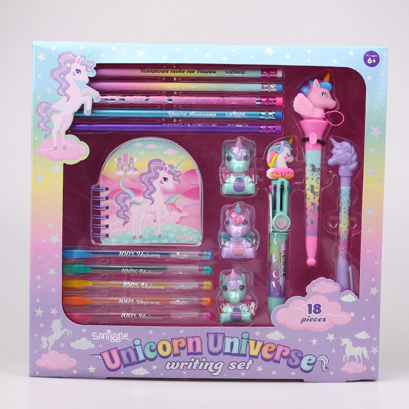 Australian Smiggle Curly Hair Unicorn Styling Gift Box Stationery Suit Elementary School Kids Cartoon Rubber Pencil