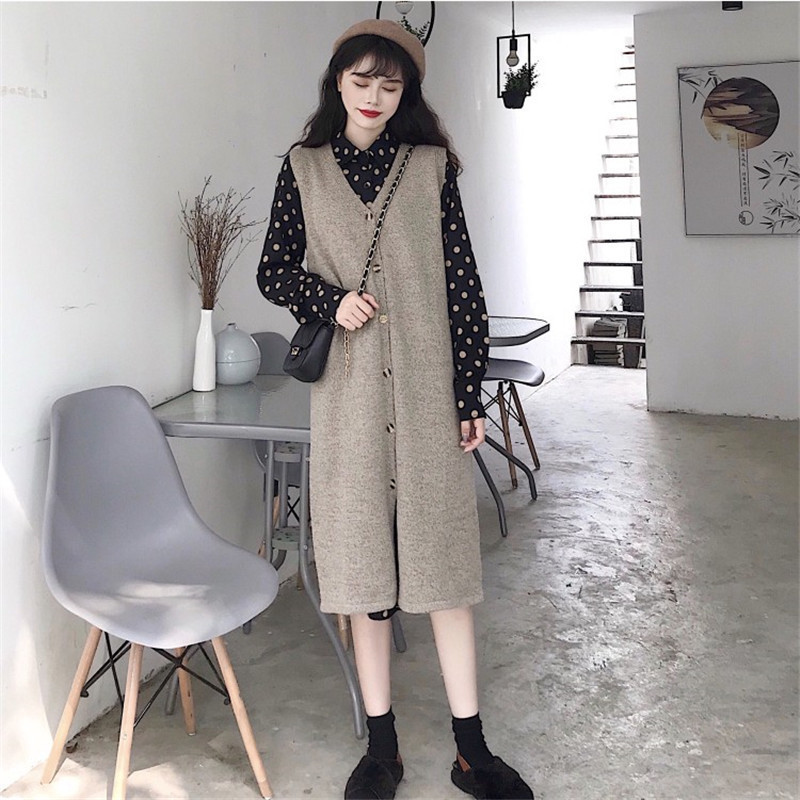 【Long Knitted Vest】Spring, Autumn, and Winter Women's V-Neck Single-Breasted Cardigan Sweater, Lazy Style Loose Vest 【Long Knitted Vest】Spring, Autumn, and Winter Women's V-Neck Single-Breasted Cardigan Sweater, Lazy Style Loose Vest