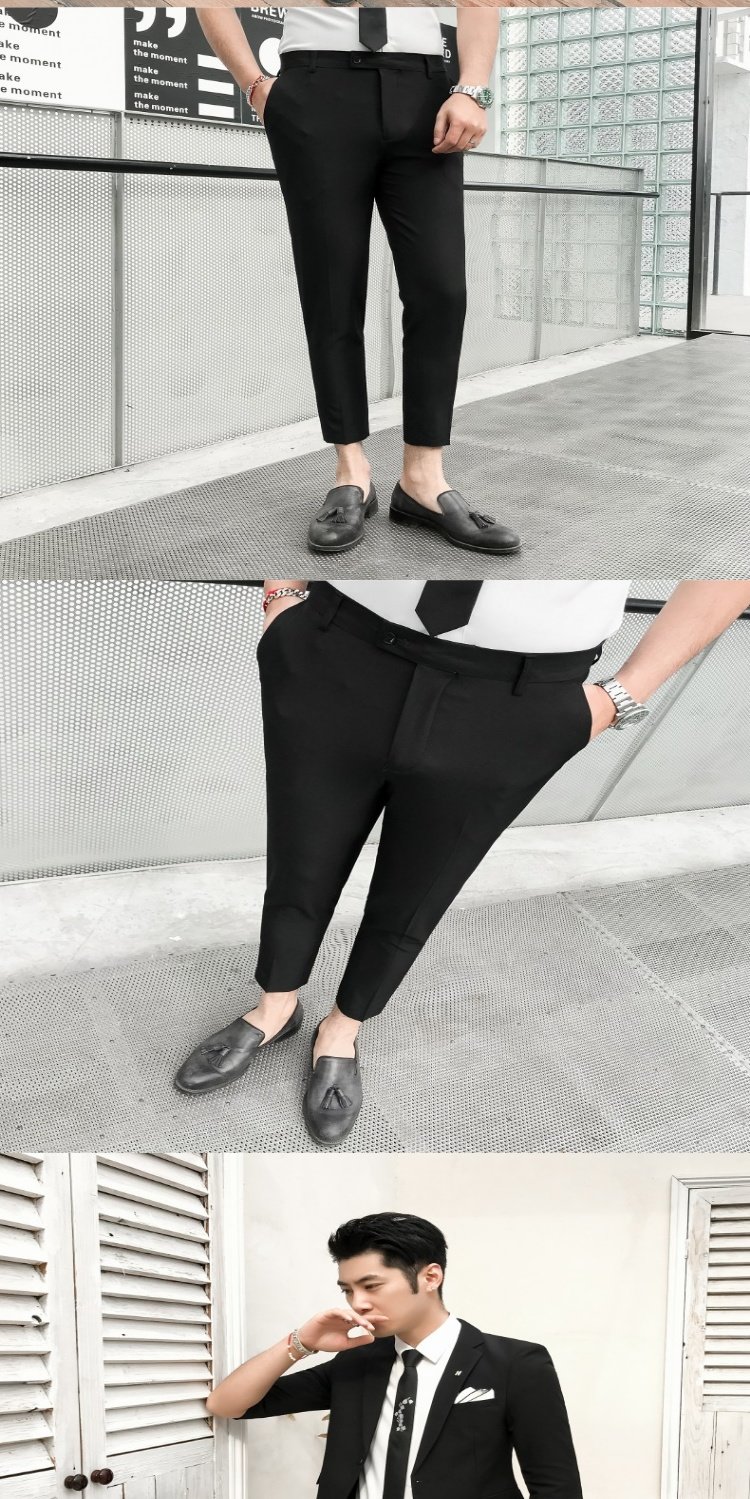 Mùa xuân và mùa hè mỏng phần 7 tay áo nhỏ phù hợp với nam giới của Anh tay áo phù hợp với chân 9 chân quần hai bộ - Suit phù hợp shop quần áo nam