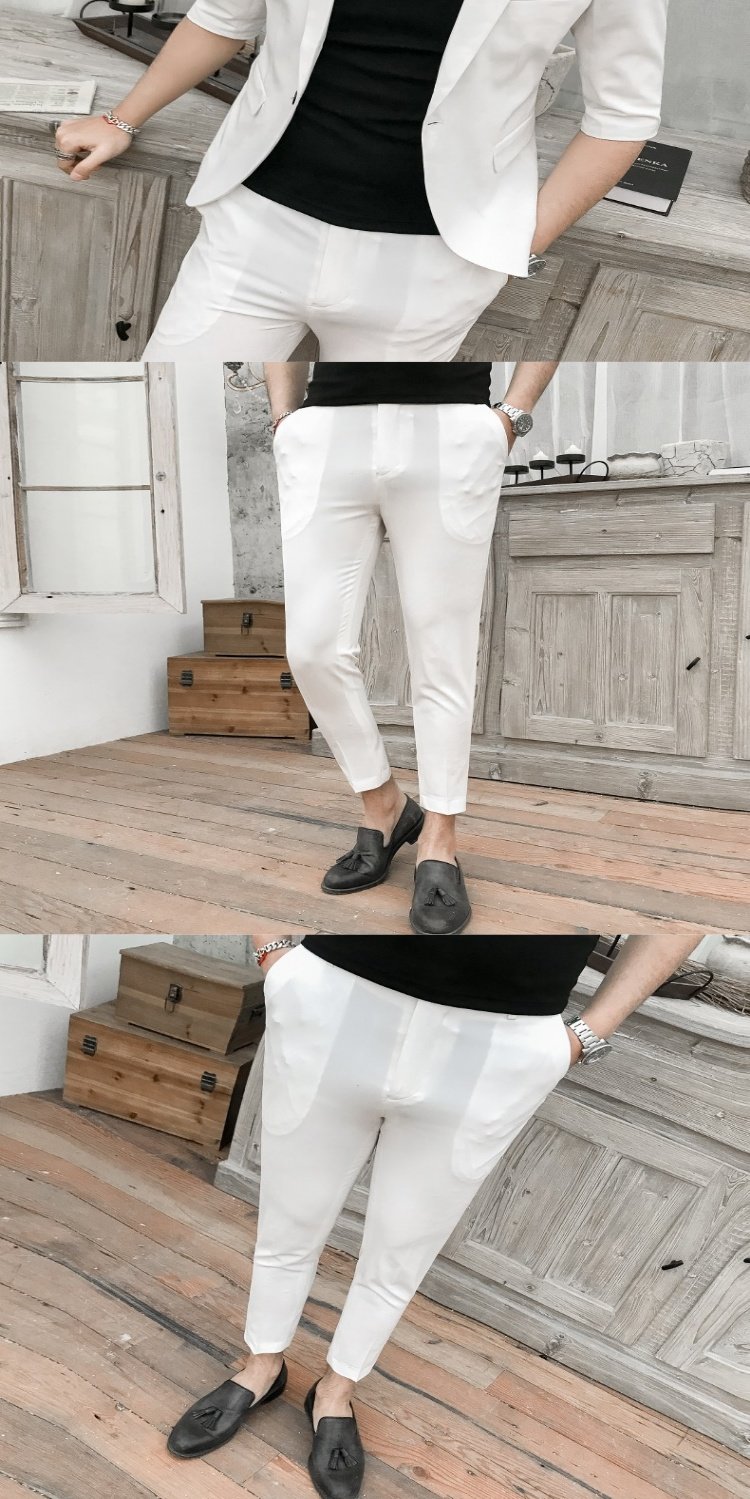 Mùa xuân và mùa hè mỏng phần 7 tay áo nhỏ phù hợp với nam giới của Anh tay áo phù hợp với chân 9 chân quần hai bộ - Suit phù hợp shop quần áo nam