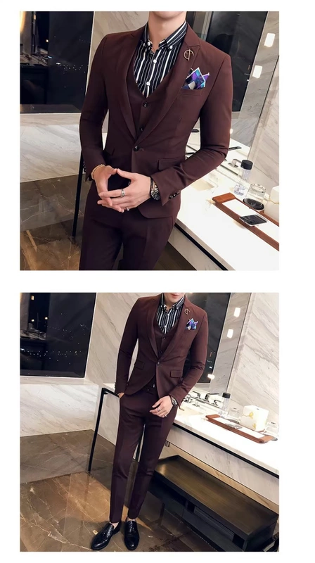Bộ đồ mới ba mảnh phù hợp với bộ váy cưới chú rể mỏng phù hợp với người đàn ông Hàn Quốc