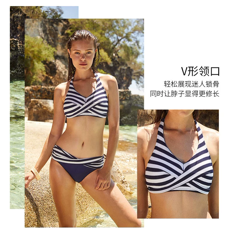 Sisia mới ngực nhỏ châu Âu và Mỹ tập hợp áo tắm bikini mỏng ngực lớn ngực gợi cảm dây đeo áo tắm phụ nữ - Bikinis đồ bơi nữ liền thân