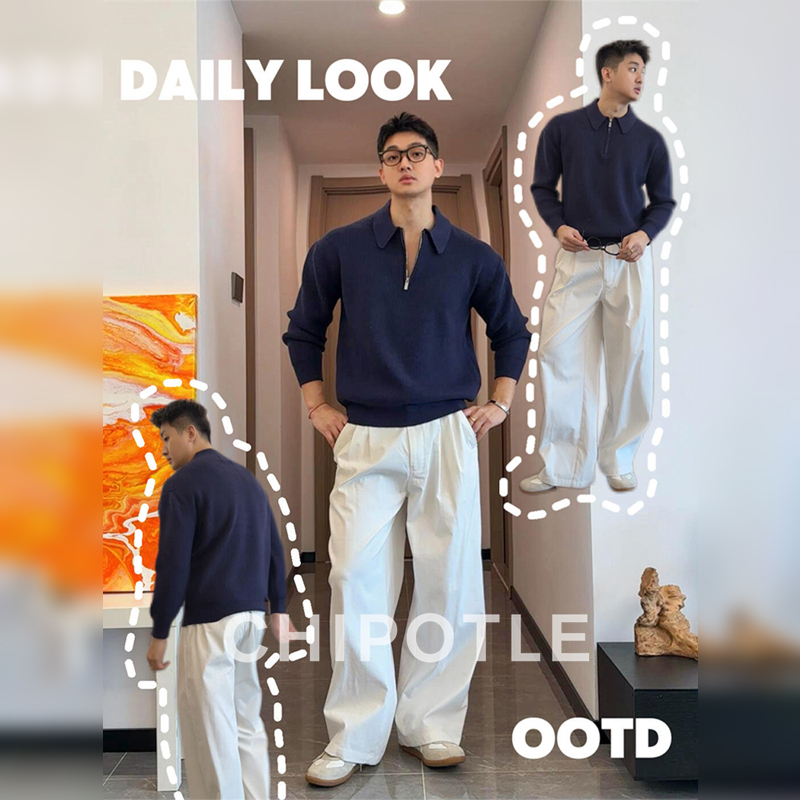 Korean Chipotle Navy Blue Half-Zip Knitted Polo Shirt for Men 2026 Autumn Lazy Style Loose Top