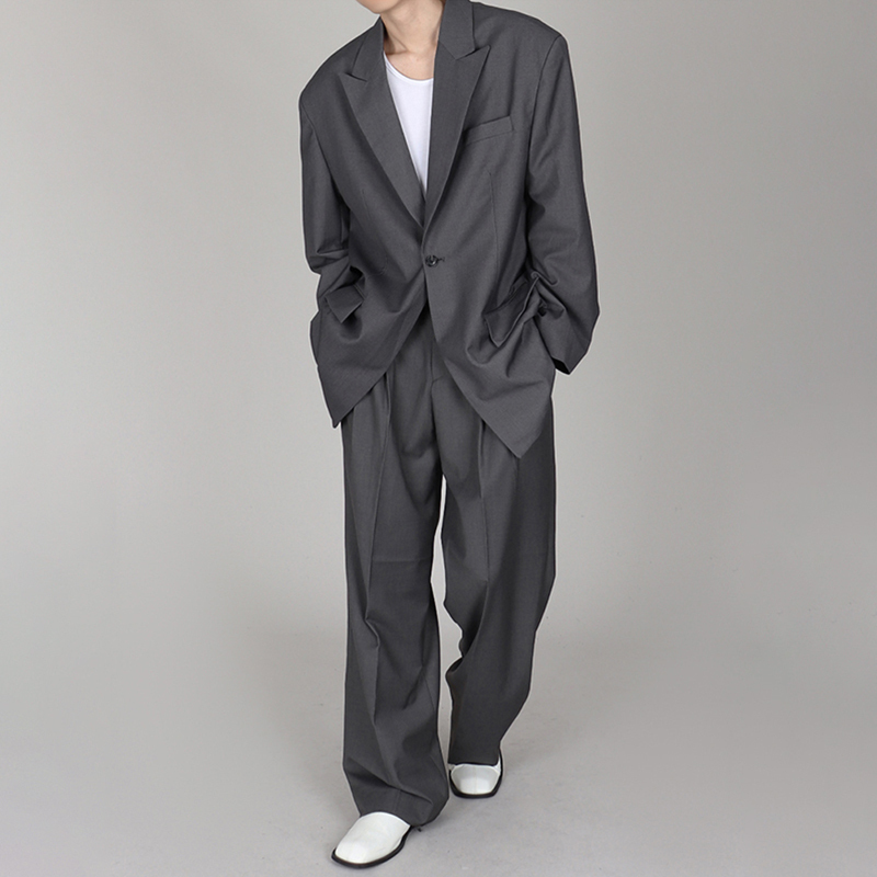 Korean Chipotle Gray Suit Set for Men 2026 Autumn Trendy Cool Loose Casual Suit Jacket