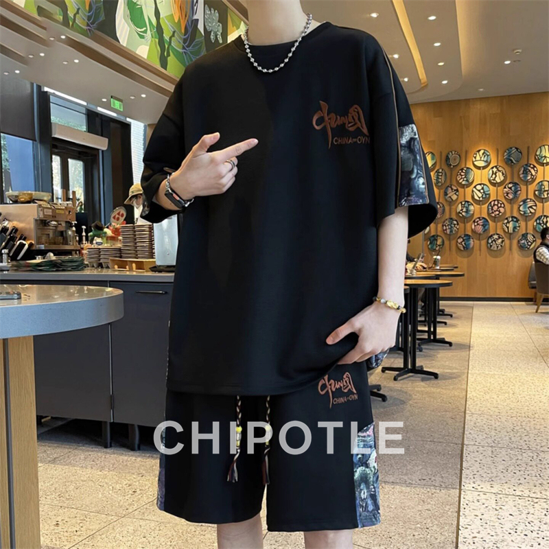 Korean Chipotle New Chinese-Style Casual Sports Suit for Men 2026 Summer New Loose Short-Sleeve Shorts Trendy Brand Korean Chipotle New Chinese-Style Casual Sports Suit for Men 2026 Summer New Loose Short-Sleeve Shorts Trendy Brand